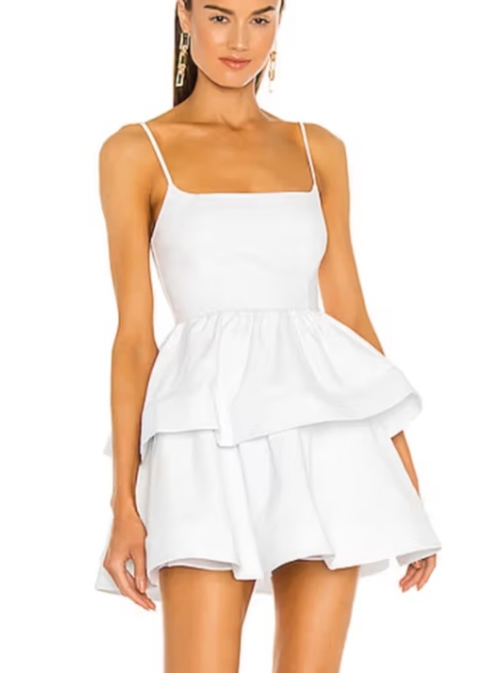 NBD Katerina mini dress White Ruffled Tiered Spaghetti Strap Revolve L